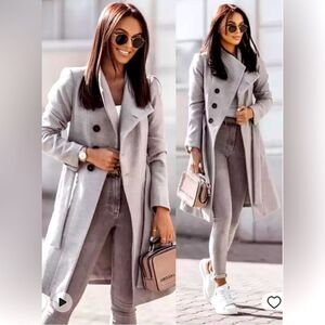 Elegant New Casual Winter and Autumn Woolen Coat Solid Color Bandage Woo…